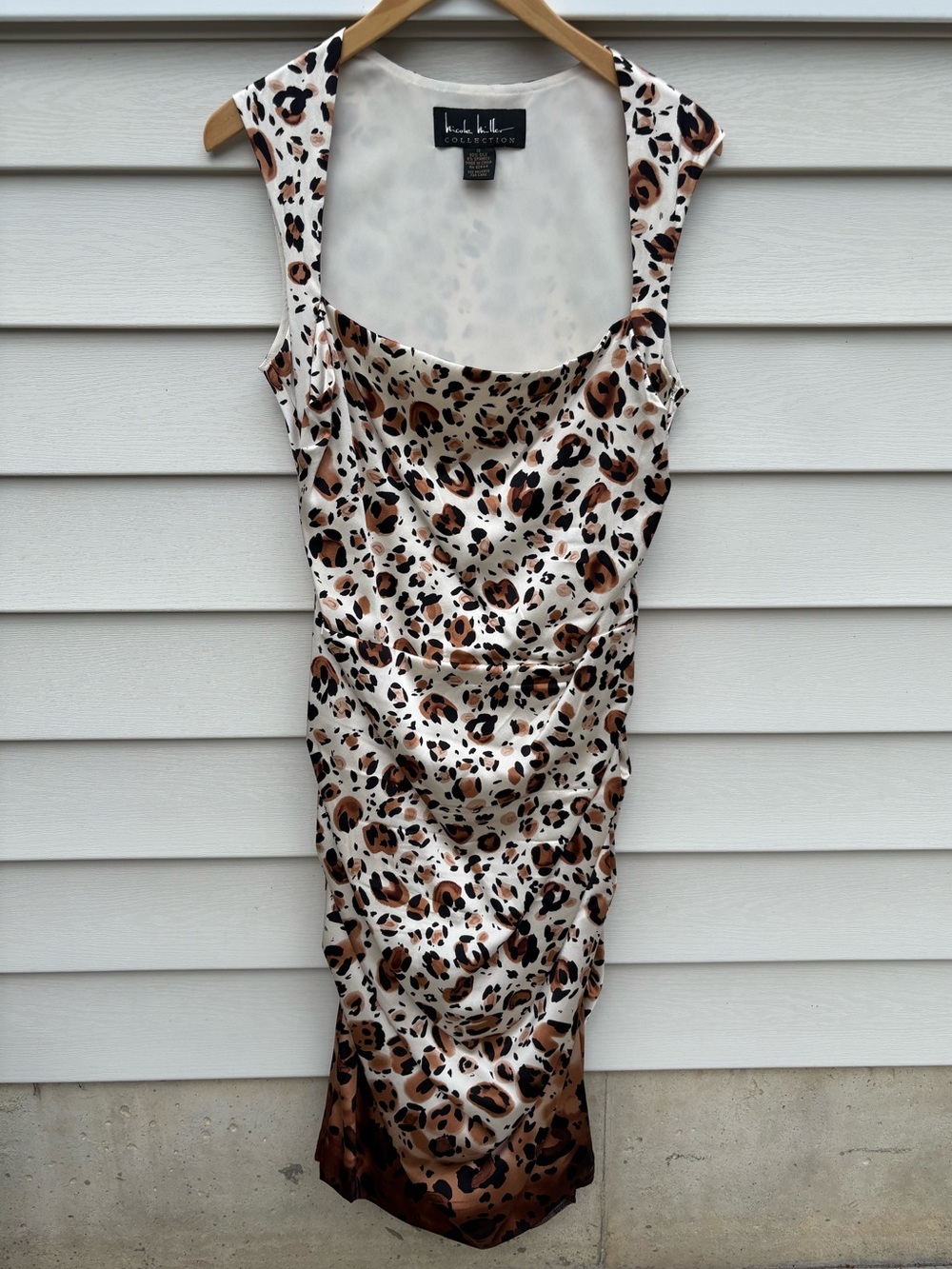 Nicole Miller Silk/Spandex Cream Leopard-Print Midi Dress Size 10
